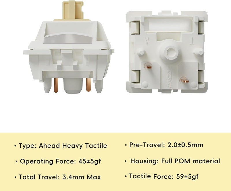 kutethy GATERON Creamy Keyboard Switches, RGB LED Heavy Tactile 5 Pin Pre-lubed 45gf Switches for MX Mechanical Keyboard (72PCS) - Image 3
